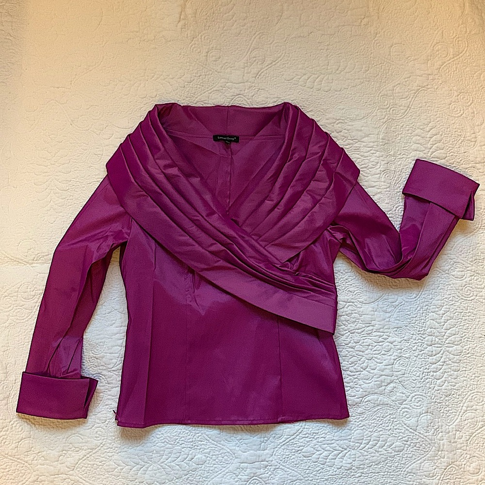 NWOT Samuel Dong fuchsia shimmer wrap blouse